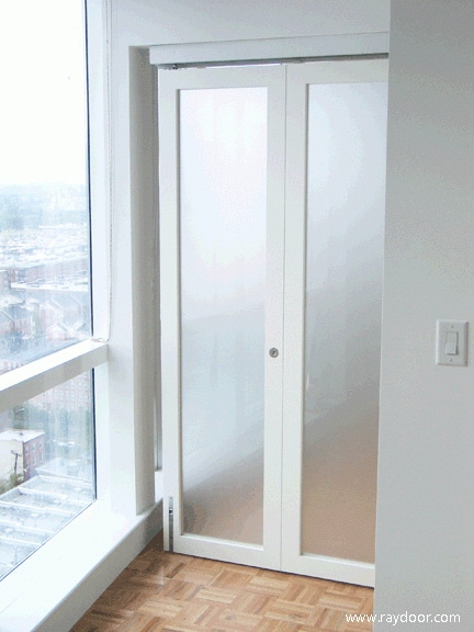 A closed white opaque folding end door