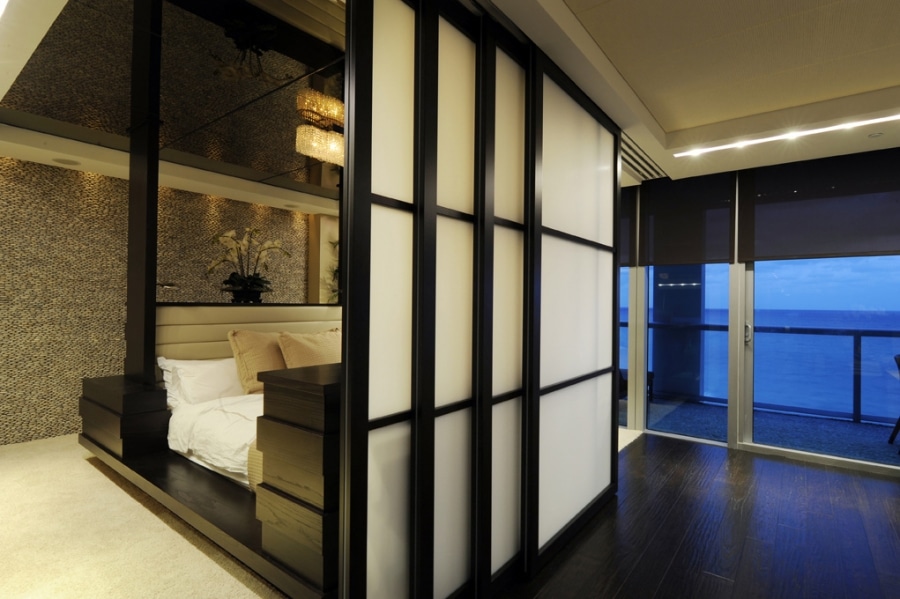 A Raydoor sliding wall in a bedroom